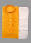 Cotton Embroidered Kurta with Pyjama for Men (Yellow & White)