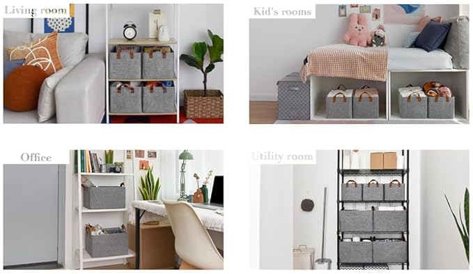 Folding Storage Boxes with Lid, Large Clear Collapsible Stackable Storage Boxes Foldable Fabric Linen Storage Box Cubes, Closet Organizer Baskets with Labels for Home