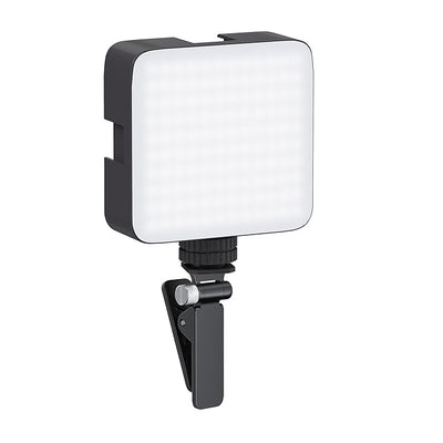 Camera Video Light with Clip and 3 Cold Shoe Connectors | 120 LED Beads | Dimmable and Rechargeable Battery |