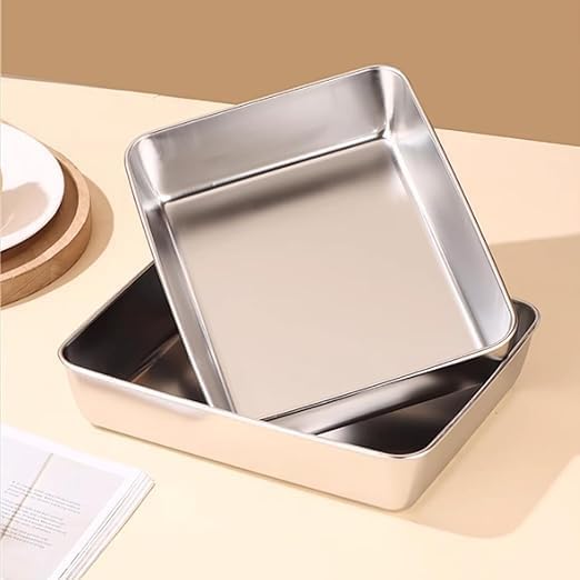 Stainless Steel Storage Plate, Baking Tray, Non Stick Baking Pan Food Storage Box with Cover Pan