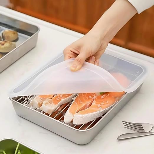 Stainless Steel Storage Plate, Baking Tray, Non Stick Baking Pan Food Storage Box with Cover Pan
