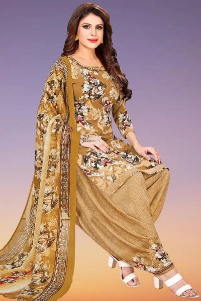 Crepe Printed Unstitched Dress Material for Women (Beige, 2 m)