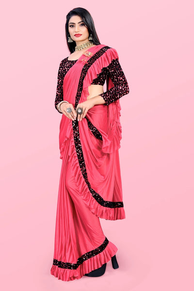Lycra Blend Solid Saree for Women (Maroon, 6.3 m)