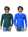 Round Neck Printed T-Shirt for Men (Green & Blue, S) (Pack of 2)
